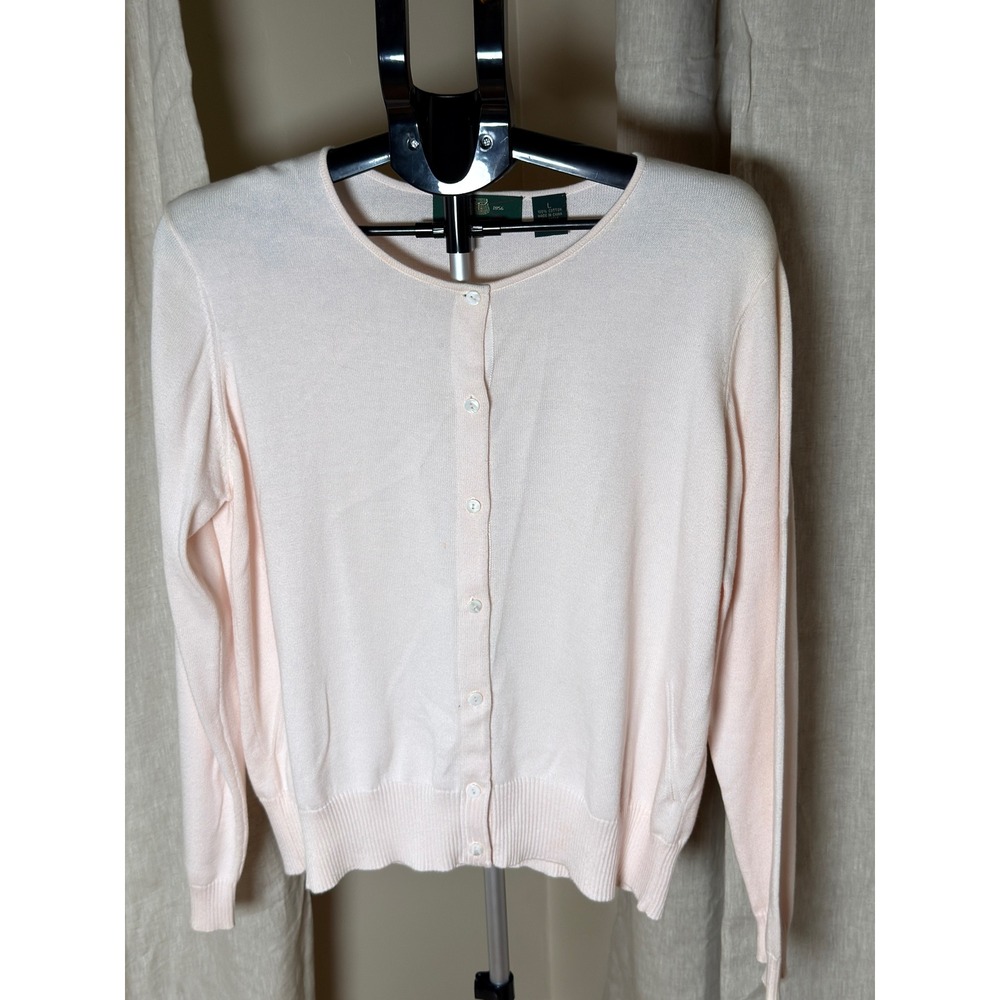 Orvis Womens Light Pink 100% Cotton Button Front Cardigan Sweater Large NWOT